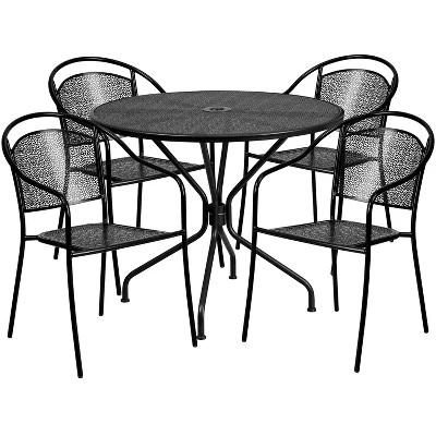 Flash Furniture Oia Commercial Grade 35.25" Round Indoor-Outdoor Steel Patio Table Set With 4 Round Back Chairs 13 Flash Furniture Oia Commercial Grade 35.25" Round Indoor-Outdoor Steel Patio Table Set With 4 Round Back Chairs - Image 13