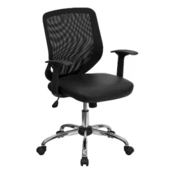 Flash Furniture Mid-Back Mesh Tapered Back Swivel Task Office Chair With LeatherSoft Seat, Chrome Base And T-Arms -Flash Furniture Shop GUEST 47973e79 4221 4773 aeee 0b3d1449d30d