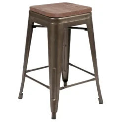 Flash Furniture 24" High Metal Counter-Height, Indoor Bar Stool With Wood Seat - Stackable Set Of 4 -Flash Furniture Shop GUEST 47983167 9064 4eac 98f0 fd93b190ac43
