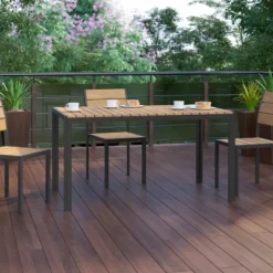 Flash Furniture Finch Commercial Grade Outdoor Dining Table 55" X 31" With Faux Teak Poly Slats And Metal Frame -Flash Furniture Shop GUEST 4877ecec 11aa 4528 a804 2480ecfeebb1