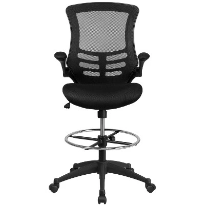 Flash Furniture Mid-Back Black Mesh Ergonomic Drafting Chair With Adjustable Foot Ring And Flip-Up Arms 2 Flash Furniture Mid-Back Black Mesh Ergonomic Drafting Chair With Adjustable Foot Ring And Flip-Up Arms - Image 2