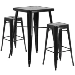 Flash Furniture Commercial Grade 23.75" Square Metal Indoor-Outdoor Bar Table Set With 2 Square Seat Backless Stools -Flash Furniture Shop GUEST 4a6a2d07 038f 498a 8815 42e4191edc7f