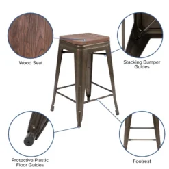 Flash Furniture 24" High Metal Counter-Height, Indoor Bar Stool With Wood Seat - Stackable Set Of 4 -Flash Furniture Shop GUEST 4c2ed039 12a4 416f a132 c95e8dfabd3b