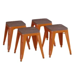 Flash Furniture 18" Backless Table Height Stool With Wooden Seat, Stackable Metal Indoor Dining Stool, Commercial Grade - Set Of 4 -Flash Furniture Shop GUEST 4dffa416 b72a 4b39 8f84 34248a8e5a56