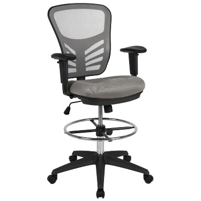 Flash Furniture Mid-Back Mesh Ergonomic Drafting Chair With Adjustable Chrome Foot Ring, Adjustable Arms 14 Flash Furniture Mid-Back Mesh Ergonomic Drafting Chair With Adjustable Chrome Foot Ring, Adjustable Arms - Image 14