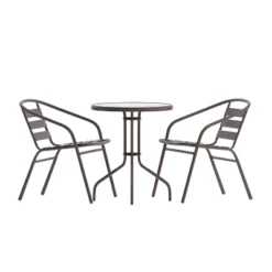 Flash Furniture Lila 23.75'' Round Glass Metal Table With 2 Metal Aluminum Slat Stack Chairs -Flash Furniture Shop GUEST 4ffc0ba1 fe30 434c b960 40dd16a3324d