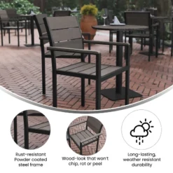 Flash Furniture Finch Commercial Grade Patio Chair With Arms, Stackable Side Chair With Faux Teak Poly Slats And Metal Frame -Flash Furniture Shop GUEST 50155104 8294 4789 9bce 57ce43aac27e