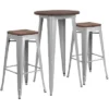 Flash Furniture 24" Round Metal Bar Table Set With Wood Top And 2 Backless Stools