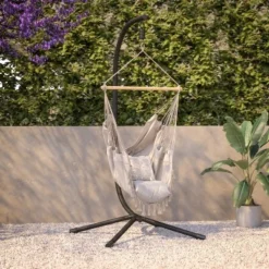 Flash Furniture Commercial All-Weather Black Steel Hanging Chair C Stand With Included Hardware