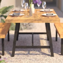 Flash Furniture All Weather Commercial Acacia Wood Top Patio Table With Metal Base-Natural/Black -Flash Furniture Shop GUEST 55234638 6b51 4811 bc38 221fbbddb074