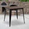 Flash Furniture 31.5" Square Black Metal Indoor Table With Walnut Rustic Wood Top