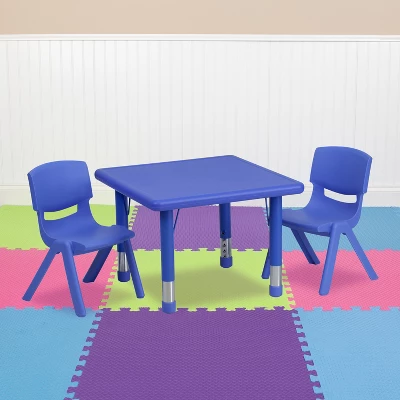 Flash Furniture 24" Square Plastic Height Adjustable Activity Table Set With 2 Chairs 1 Flash Furniture 24" Square Plastic Height Adjustable Activity Table Set With 2 Chairs