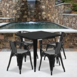 Flash Furniture Commercial Grade 31.5" Square Metal Indoor-Outdoor Table Set With 4 Arm Chairs