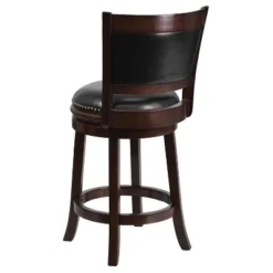 Flash Furniture 24'' High Cappuccino Wood Counter Height Stool With Panel Back And Black LeatherSoft Swivel Seat