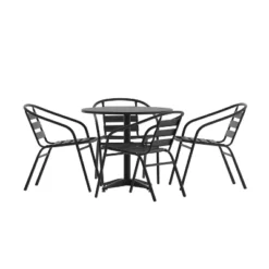 Flash Furniture Lila 31.5'' Round Aluminum Indoor-Outdoor Table Set With 4 Slat Back Chairs -Flash Furniture Shop GUEST 6a0696c4 4110 4c25 8b96 1643edaf8210