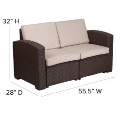 Flash Furniture Chocolate Brown Faux Rattan Loveseat With All-Weather Beige Cushions -Flash Furniture Shop GUEST 6a3e5948 c572 463b 9111 c191a2ce4f6b