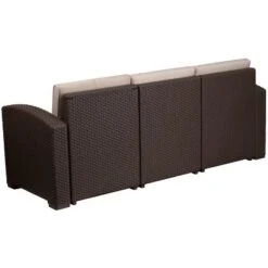 Flash Furniture Chocolate Brown Faux Rattan Sofa With All-Weather Beige Cushions -Flash Furniture Shop GUEST 6b9eece8 3b70 4fb1 a4ab a8419fd02fd4