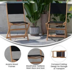 Flash Furniture 2PK All-Weather Acacia Wood Folding Bistro Chairs-Mesh Back/Seat-Natural/Black -Flash Furniture Shop GUEST 6c1a6de2 87b9 46ce b439 b49e04866ab6