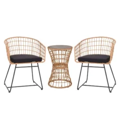 Flash Furniture Devon 3-Piece Patio Bistro Set, Indoor/Outdoor Rattan Rope Chairs, Acacia Wood Top Table & Seat Cushions -Flash Furniture Shop GUEST 6eef4440 e366 4a32 8b96 f325ae27acf4