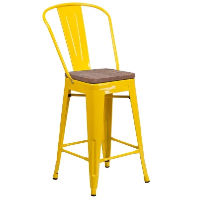 Flash Furniture 24" High Metal Counter Height Stool With Back And Wood Seat 14 Flash Furniture 24" High Metal Counter Height Stool With Back And Wood Seat - Image 14