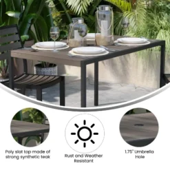 Flash Furniture Lark Outdoor Dining Table With Synthetic Gray Wash Teak Poly Slats - 30" X 48" Steel Framed Restaurant Table With Umbrella Holder Hole -Flash Furniture Shop GUEST 75aac69a 8fde 4902 a9b5 fe82ac6c8ba3