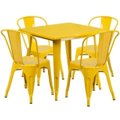 Flash Furniture Commercial Grade 31.5" Square Metal Indoor-Outdoor Table Set With 4 Stack Chairs -Flash Furniture Shop GUEST 769baca1 b113 4d81 8597 59e61d40ed4b