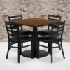 Flash Furniture 36'' Square Walnut Laminate Table Set With Round Base And 4 Ladder Back Metal Chairs - Black Vinyl Seat
