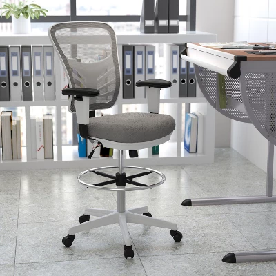 Flash Furniture Mid-Back Mesh Ergonomic Drafting Chair With Adjustable Chrome Foot Ring, Adjustable Arms 1 Flash Furniture Mid-Back Mesh Ergonomic Drafting Chair With Adjustable Chrome Foot Ring, Adjustable Arms
