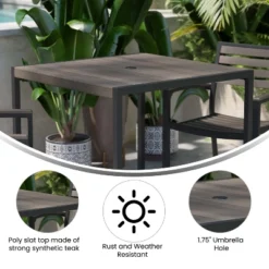 Flash Furniture Lark Outdoor Dining Table With Synthetic Gray Wash Teak Poly Slats - 35" Square Steel Framed Restaurant Table With Umbrella Hole -Flash Furniture Shop GUEST 798b1981 458c 4c7a 96d6 816303203ae8