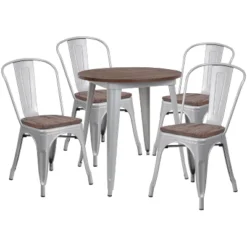 Flash Furniture 26" Round Metal Table Set With Wood Top And 4 Stack Chairs -Flash Furniture Shop GUEST 7a372dca 464c 459a 9396 cf1b68a5f342