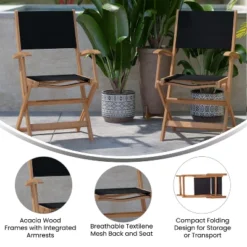 Flash Furniture 2PK All-Weather Acacia Wood And Mesh Folding Bistro Armchairs - Natural/Black -Flash Furniture Shop GUEST 7aa3be85 c6f2 4931 b1fb e079653b5759