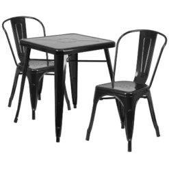 Flash Furniture Commercial Grade 23.75" Square Metal Indoor-Outdoor Table Set With 2 Stack Chairs -Flash Furniture Shop GUEST 7abe6f65 c034 4a7b b8f6 f573b9e874d4