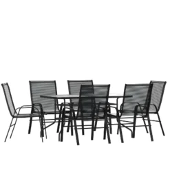 Flash Furniture 7 Piece Outdoor Patio Dining Set - Tempered Glass Patio Table, 6 Flex Comfort Stack Chairs -Flash Furniture Shop GUEST 7c6ecb1e ef0d 4c3d ac57 74ff6198258e