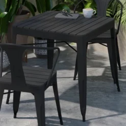 Flash Furniture Helvey 31.5" Square Commercial Grade Indoor/Outdoor Black Steel Patio Dining Table For 4 With Black Poly Resin Slatted Top -Flash Furniture Shop GUEST 7cada1d9 c978 4c44 87c7 070d204c33b7
