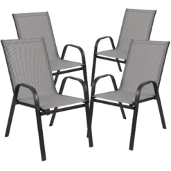 Flash Furniture 5 Piece Outdoor Patio Dining Set - Tempered Glass Patio Table, 4 Flex Comfort Stack Chairs -Flash Furniture Shop GUEST 7fcd6882 9d5a 4725 bcfd eec0c14b4ae2