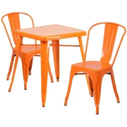 Flash Furniture Commercial Grade 23.75" Square Metal Indoor-Outdoor Table Set With 2 Stack Chairs -Flash Furniture Shop GUEST 80a9652b 1ac8 41f7 944f d0735b830ef9