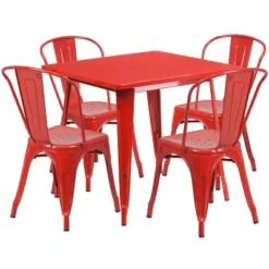 Flash Furniture Commercial Grade 31.5" Square Metal Indoor-Outdoor Table Set With 4 Stack Chairs -Flash Furniture Shop GUEST 81052529 761c 4245 9c04 99e17e304dbf