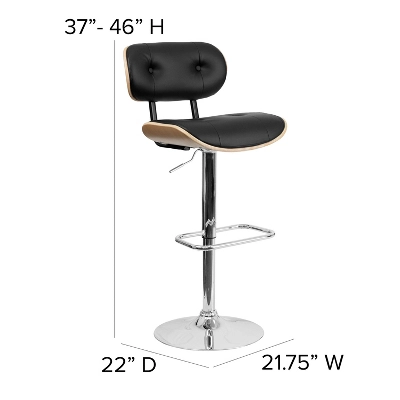 Flash Furniture Bentwood Adjustable Height Barstool With Button Tufted Vinyl Upholstery 3 Flash Furniture Bentwood Adjustable Height Barstool With Button Tufted Vinyl Upholstery - Image 3