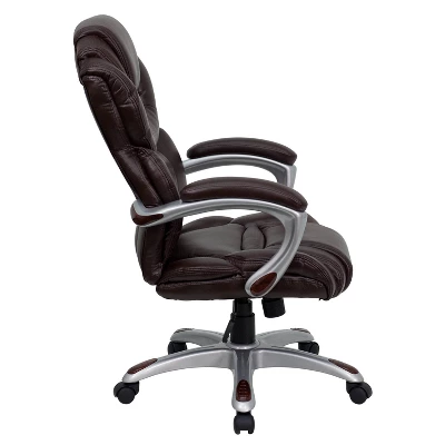 High Back LeatherSoft Executive Swivel Ergonomic Office Chair With Accent Layered Seat And Back And Padded Arms Brown - Flash Furniture 1 High Back LeatherSoft Executive Swivel Ergonomic Office Chair With Accent Layered Seat And Back And Padded Arms Brown - Flash Furniture