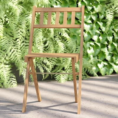 Flash Furniture Indoor/Outdoor Solid Acacia Wood Folding Bistro Chairs In Natural - Set Of 2 4 Flash Furniture Indoor/Outdoor Solid Acacia Wood Folding Bistro Chairs In Natural - Set Of 2 - Image 4