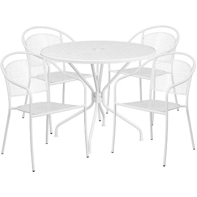 Flash Furniture Oia Commercial Grade 35.25" Round Indoor-Outdoor Steel Patio Table Set With 4 Round Back Chairs 11 Flash Furniture Oia Commercial Grade 35.25" Round Indoor-Outdoor Steel Patio Table Set With 4 Round Back Chairs - Image 11