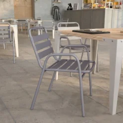 Flash Furniture Lila Commercial Metal Indoor-Outdoor Restaurant Stack Chair With Metal Triple Slat Back And Arms -Flash Furniture Shop GUEST 8846459f ff59 4b0f b46a 94ff209aa249