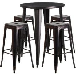 Flash Furniture Commercial Grade 30" Round Metal Indoor-Outdoor Bar Table Set With 4 Square Seat Backless Stools -Flash Furniture Shop GUEST 889b794f 9ba6 4e91 a747 010677da02ed
