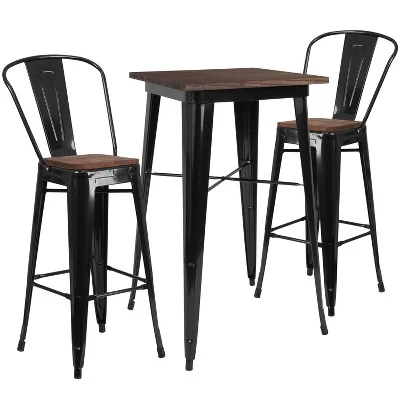 Flash Furniture 23.5" Square Metal Bar Table Set With Wood Top And 2 Stools 3 Flash Furniture 23.5" Square Metal Bar Table Set With Wood Top And 2 Stools - Image 3