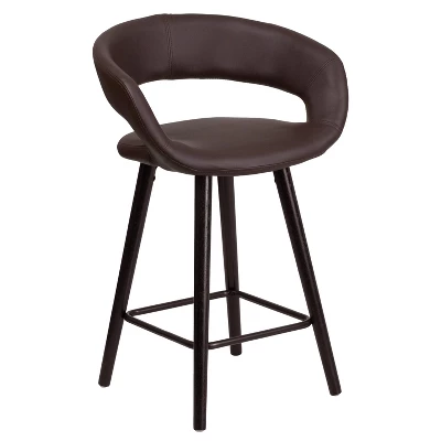 Flash Furniture Brynn Series 24'' High Contemporary Vinyl Rounded Back Counter Height Stool With Cappuccino Wood Frame 10 Flash Furniture Brynn Series 24'' High Contemporary Vinyl Rounded Back Counter Height Stool With Cappuccino Wood Frame - Image 10
