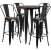 Flash Furniture 30" Round Metal Bar Table Set With Wood Top And 4 Stools