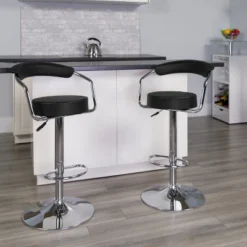 Flash Furniture Contemporary Vinyl Adjustable Height Barstool With Arms And Chrome Base