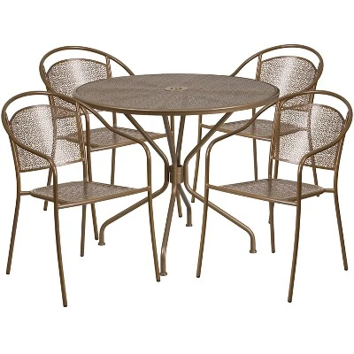 Flash Furniture Oia Commercial Grade 35.25" Round Indoor-Outdoor Steel Patio Table Set With 4 Round Back Chairs 10 Flash Furniture Oia Commercial Grade 35.25" Round Indoor-Outdoor Steel Patio Table Set With 4 Round Back Chairs - Image 10