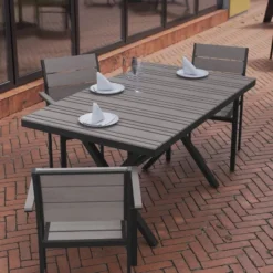Flash Furniture Finch Commercial Grade X-Frame Outdoor Dining Table 59" X 35.5" With Faux Teak Poly Slats And Metal Frame -Flash Furniture Shop GUEST 912432f1 9b2d 41d8 97e6 00296de062c3
