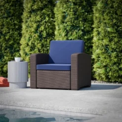 Flash Furniture Seneca Faux Rattan Chair With All-Weather Cushion